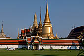 Bangkok Grand Palace, approaching the Wat Phra Keow (temple of the Emerald Buddha) from the east, with the big gilded chedi on the foreground. 